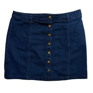 Forever 21 Dark Wash Denim Button Front Mini Skirt | Size L